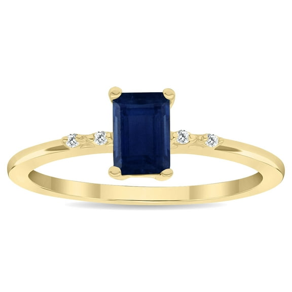 SZUL Women's Emerald Cut Sapphire and Diamond Sparkle Ring in 10K Yellow Gold