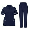 thumbnail image 2 of Brnmxoke Scrubs for Women Set Stretch V-Neck Button Top & Jogger Scrub Pants Sets with Pockets Yoga Waist Nursing Uniform Sets Navy,XXXL, 2 of 7
