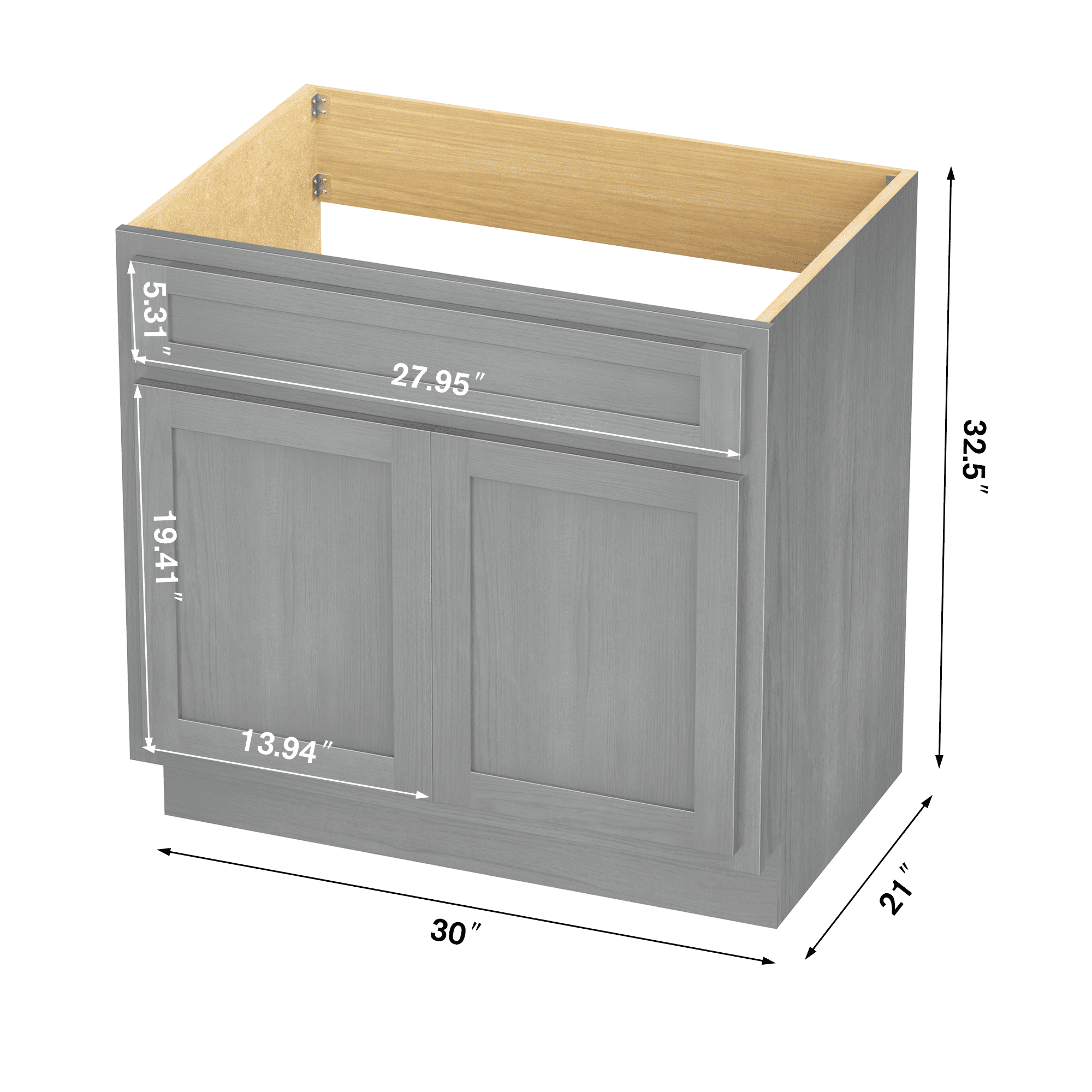 Vanity Art 30 Inch Double Shutter Door Bathroom Vanity Base Cabinet with Soft Closing Shaker Drawer, Strudy Floor Mount Storage Cabinet Organizer for Bedroom, Living Room, Kitchen, VA4030-S