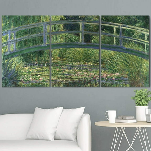 wall26 3 Panel Canvas Wall Art - The Water Lily Pond by Claude Monet - Giclee Print Gallery Wrap Modern Home Art Ready to Hang - 16"x24" x 3 Panels