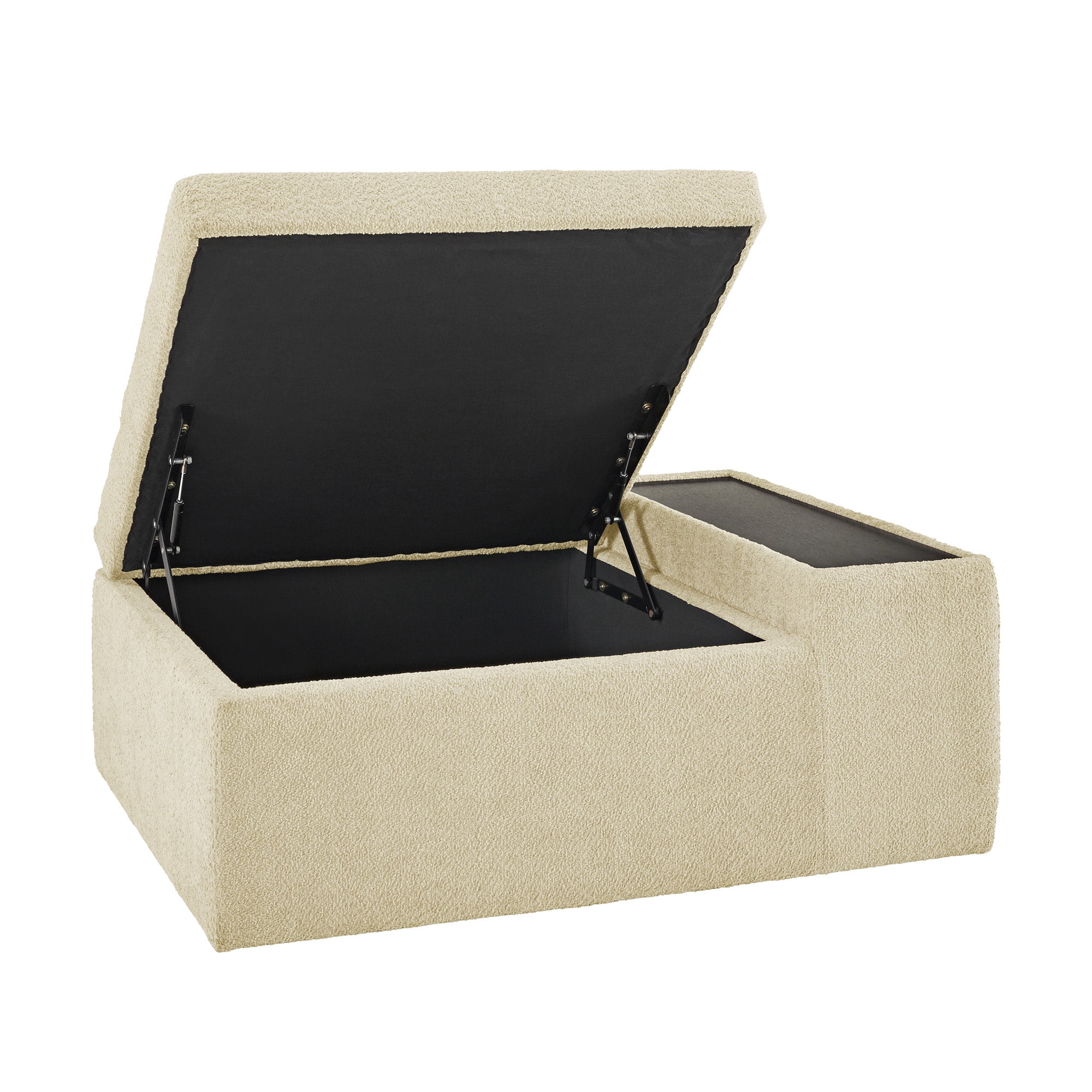 Weston Home Boucle Fabric Storage Ottoman with Side Table and Casters in Ivory