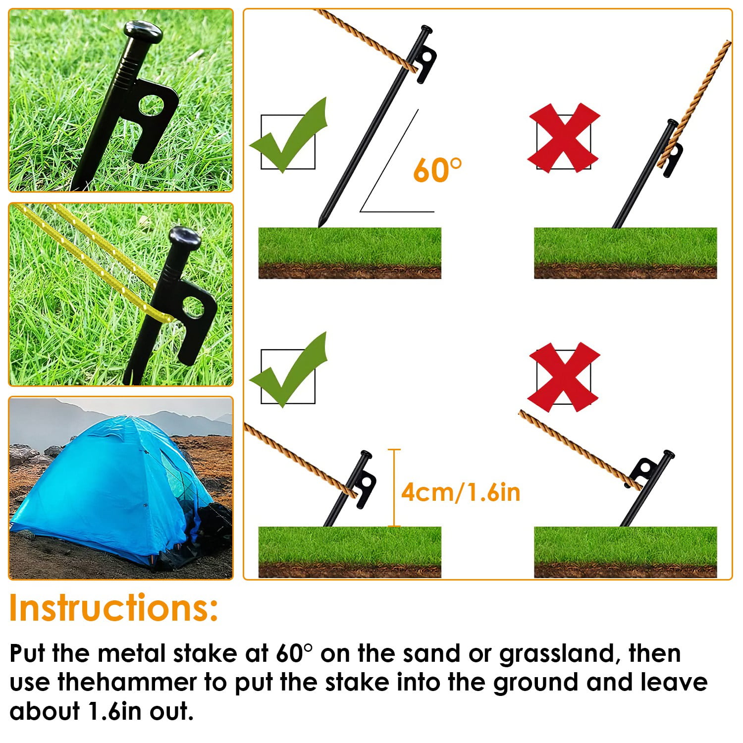 9.8ft Camping Tent Kit Camping Accessories Kit w/ Tent Pegs Reflective Rope for Backpacking