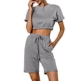 thumbnail image 4 of Enwejyy Women's 2 Piece Outfits Sest Summer Solid Color Cropped Tops Casual Shorts, 4 of 5