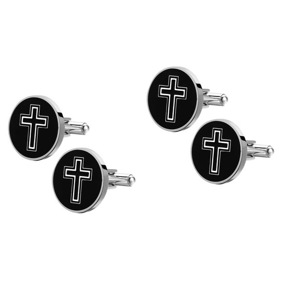 WORGEOUS 2 Pairs of Cross Cufflinks Decorative Shirts Buttons Male Cufflink Gifts (Black)