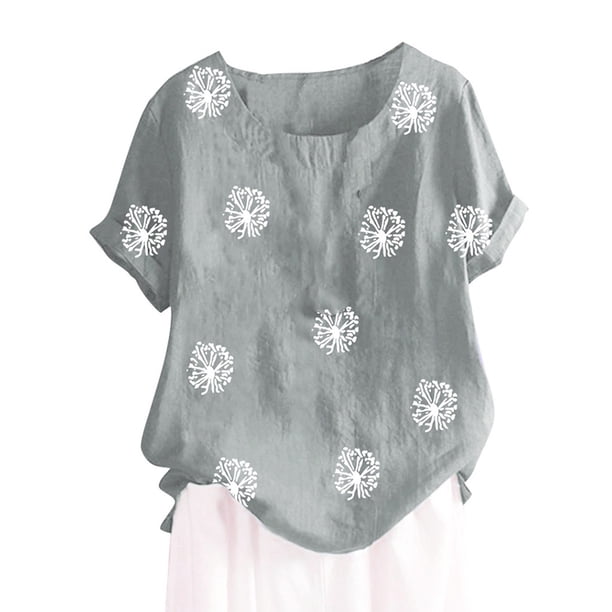 Blusa informal de cuello redondo para mujer, blusa suelta con estampado de manga corta Pompotops hfajkhk129103