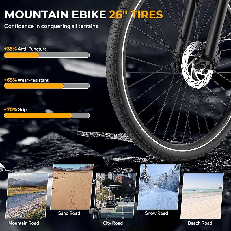 V80 Movcan  Electric Bike, 1000W Motor 28MPH Ebike, 48V 13Ah Removeable Battery, 26''  Cruiser Adult Electric Bicycles up to 70 Miles