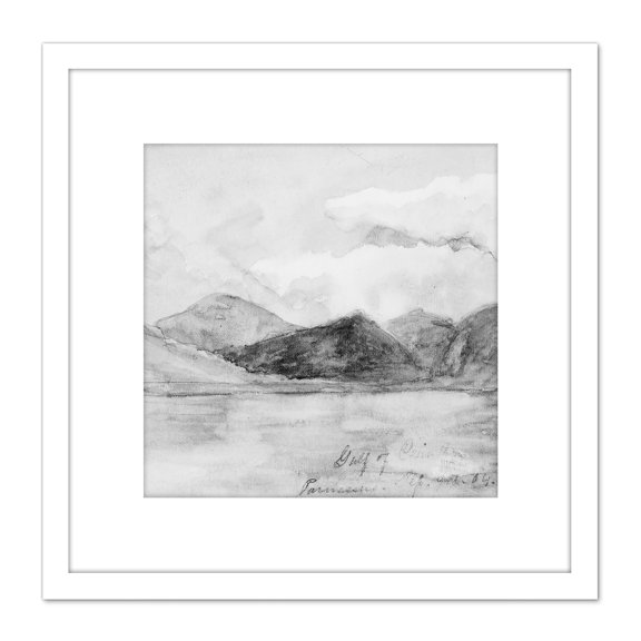 Sargent Gulf Of Corinth Sketchbook Drawing 8X8 Inch Square Wooden Framed Wall Art Print Picture with Mount