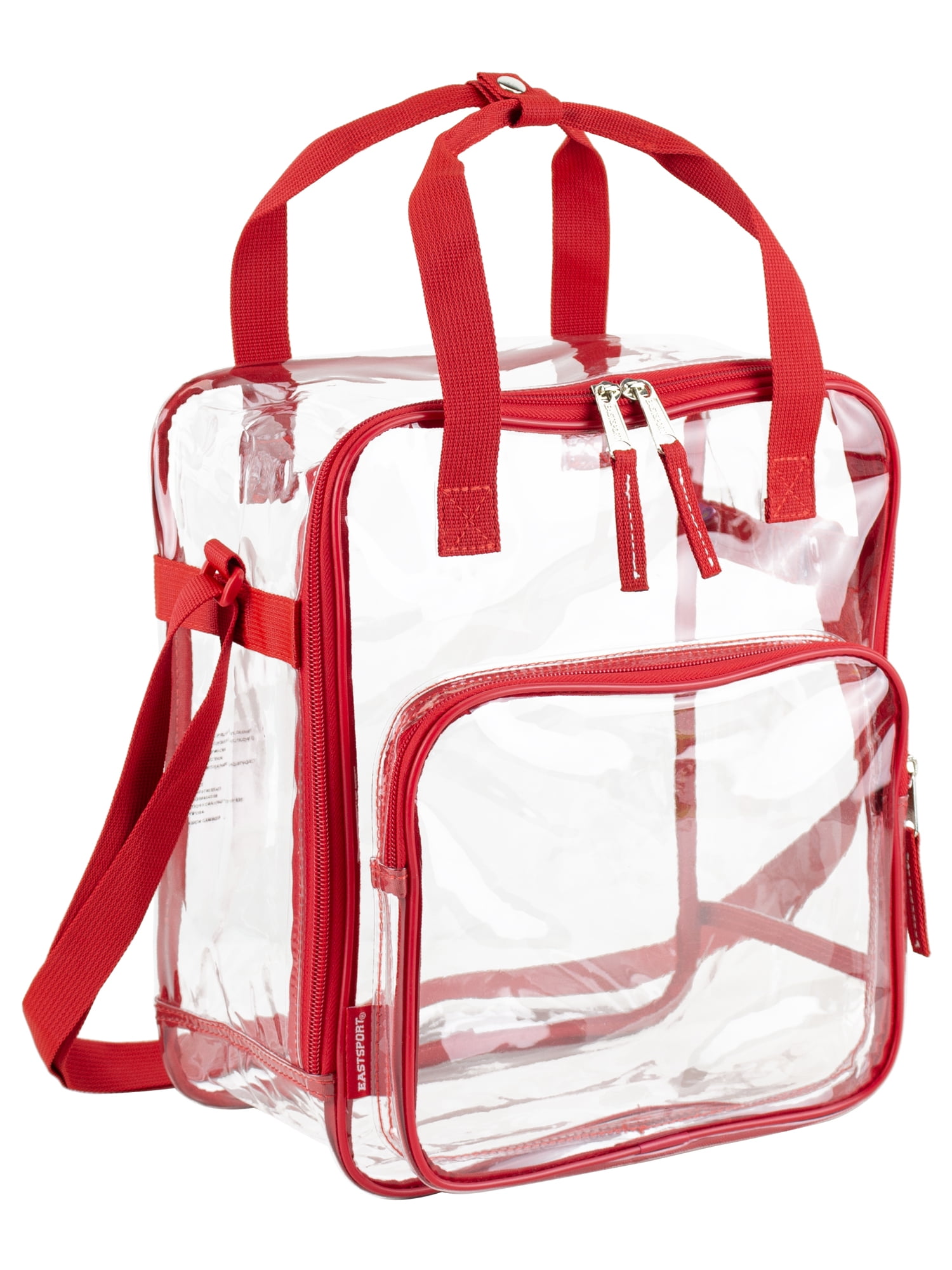 Eastsport Unisex Clear Double Handle Stadium Approved Tote, Red Trim