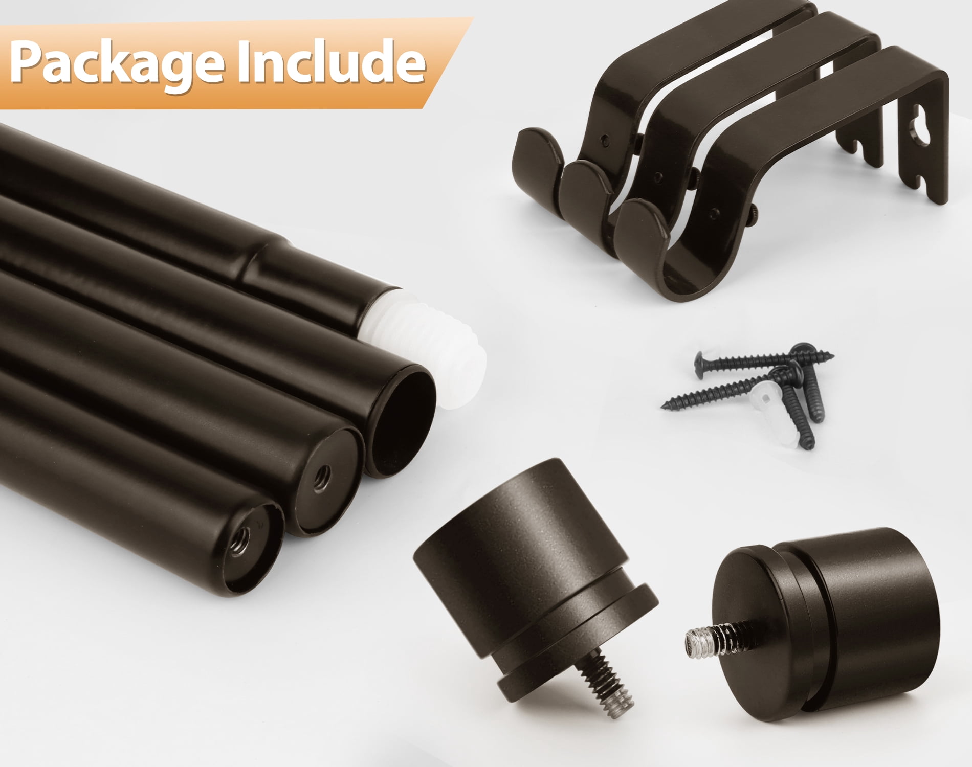 KAMANINA 1" Adjustable Heavy Duty Single Curtain Rod with Cap Finial, 84 - 120", Bronze