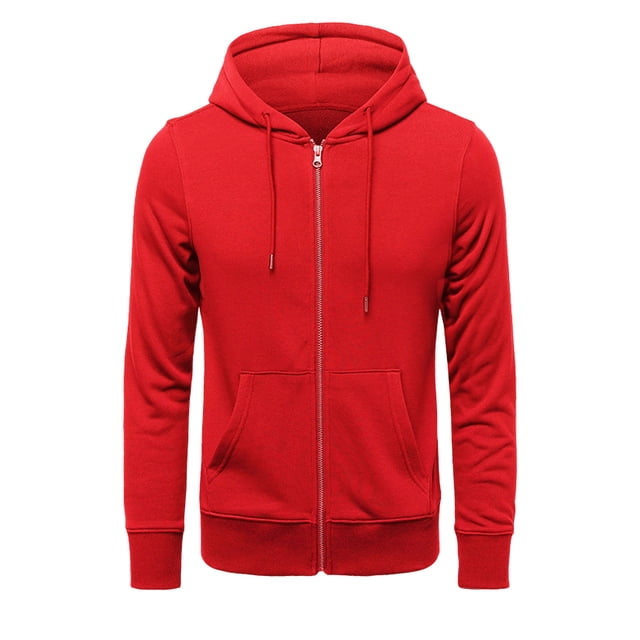 MIASHUI Men's Multi-Color Casual Zip Up Hoodie Loose Fit Solid Color Pullover Sweatshirt Lightweight Jacket with Pockets Red,A