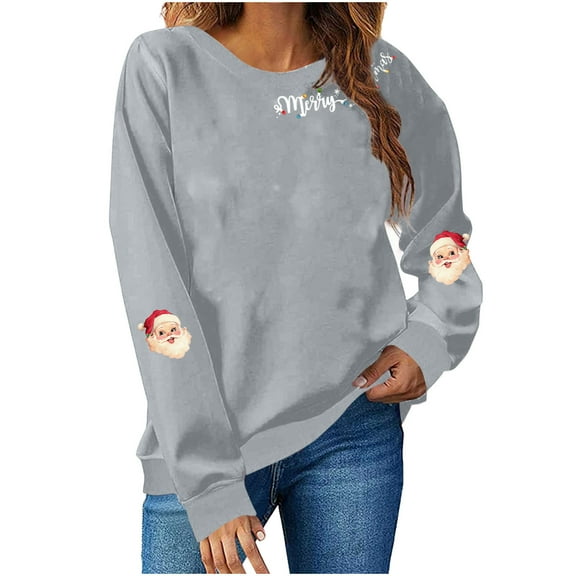 Christmas Shirts for Women 2025 Merry Christmas Santa Claus Sweatshirt Crew Neck Soft Sweatshirt Long Sleeve Merry Christmas Shirts