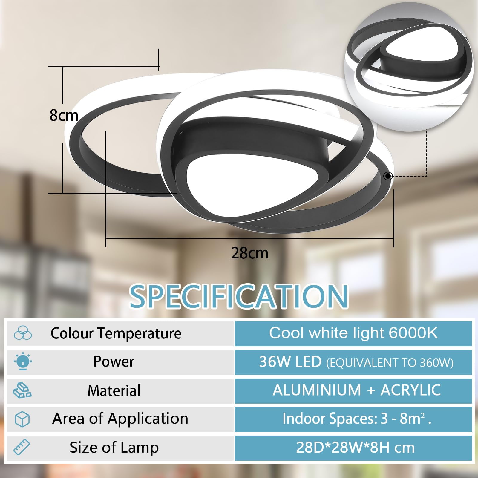 ADISUN LED Ceiling Lights 3 Round Modern Ceiling Lighting Fixture, Flush Mount Lamp for Aisle Bedroom Stairs Hallway Porch Kitchen Living Room - 36W Cool White Light 6000K