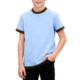 thumbnail image 2 of Camiseta informal de manga corta con cuello redondo y color liso para niños de 3 a 12 años, 2 of 9