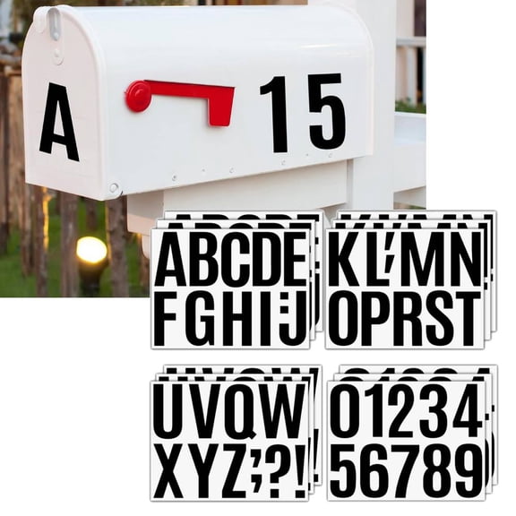 12 Sheets Large Self Adhesive Vinyl Letters Numbers Kit, 4 Inch Mailbox Numbers Stickers for Mailbox, Signs, Window, Door, Cars, Trucks, Home, Business, Address Number, lockers