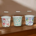 thumbnail image 3 of IH Casa Decor Floral Metal Round Planter With Handle Asstd - Set of 3, 3 of 3