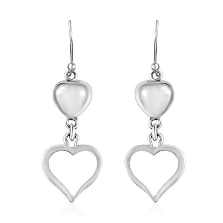 - 925 Sterling Silver Dangling Dangle Drop Love Heart Valentines Earrings Gift Jewelry for Women and Girl