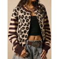 thumbnail image 6 of Women's Leopard Print Striped Patchwork Button Front Cropped Knit Cardigan Dark Brown M, 6 of 10