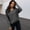 Dark Gray, variant on YHAJDS Fall Sweatshirt for Women V Neck Solid Color Oversized Long Sleeve Sweatshirt With Adjustable Drawstring