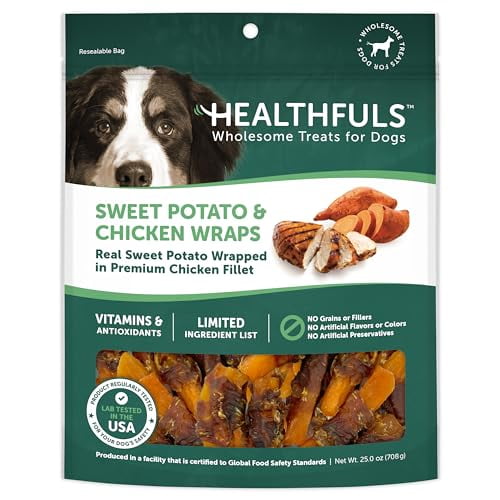 Healthfuls Chicken-Wrapped Sweet Potato Treats, 25 oz - Healthy, Protein Rich Treats for Dogs - Long Lasting Dog Chews