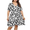 thumbnail image 2 of HOMBOM 2025 Dresses for Women Plus Size Mini Black A-Line V-Neck Beach Short Sleeve Floral Dresses 2XL, 2 of 9