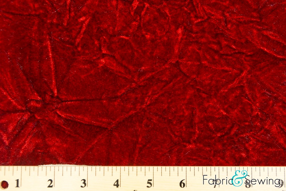 Dark Red Crushed and Crinkled Flocking Velvet Fabric Polyester Nylon 5