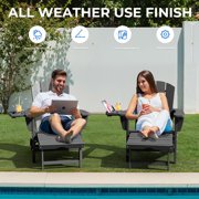 KINGYES Folding Adirondack Chair set of 2, Adjustable Backrest with Pull-Out Footrest & 4-in-1 Mobile Phone, Tablet, Cup Holder Tray, HDPE Plastic Adirondack Chair for Patio Garden Outdoors Fire Pit