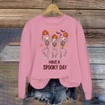 thumbnail image 2 of Solthread Womens Skeleton Sweatshirt Have A Spooky Day Three Dancing Skeletons Graphic Print Casual Crewneck Pullover for Autumn Outings and Halloween Night Graphic Tops, 2 of 4