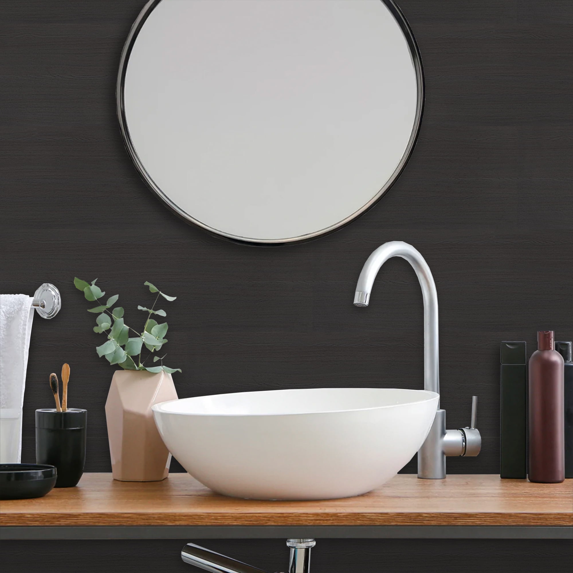 UMIGGEE 17.7-in x 393-in Black Wood Peel and Stick Wallpaper Wood Grain Contact Paper Removable Self-Adhesive Wall Paper Film for Furniture Decoration