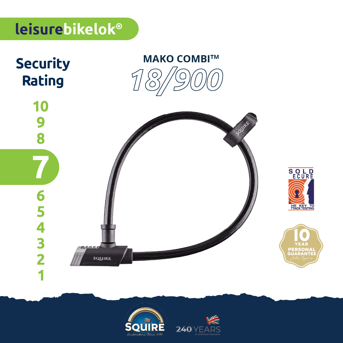 Mako&trade;  Bicycle Integrated Cable Lock | Mako Combi 18/900