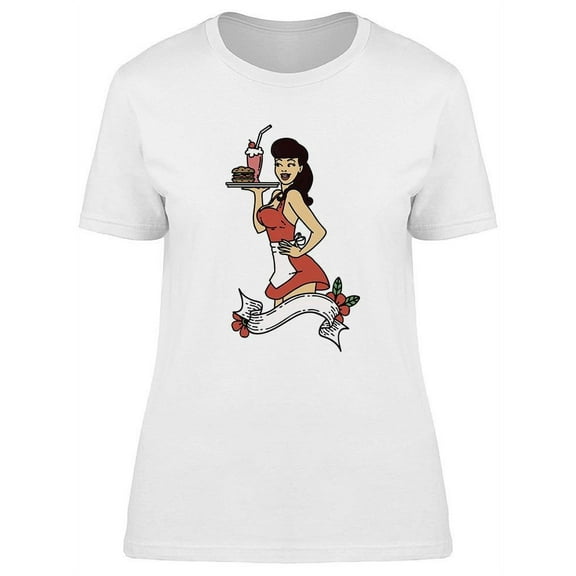 Pin Up Waitress Girl T-Shirt Women -Image by Shutterstock, Female 3X-Large