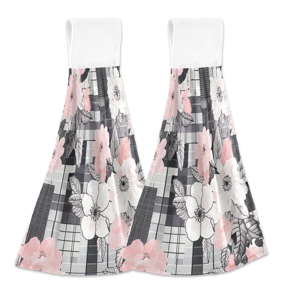 BZSMCE Hanging Hand Towels Fashion Blush and Bloom Mosaic Pattern 2-Pack - Velcro Style Bathroom Kitchen Towels