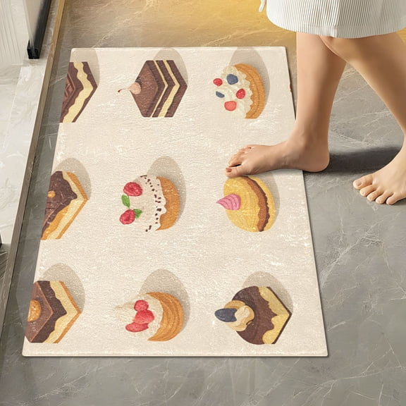 Yayeee Bath Rug for Bathroom Floor Non Slip Rectangle Fluffy Soft Absorbent Mat, 16"x24", Red Cakes