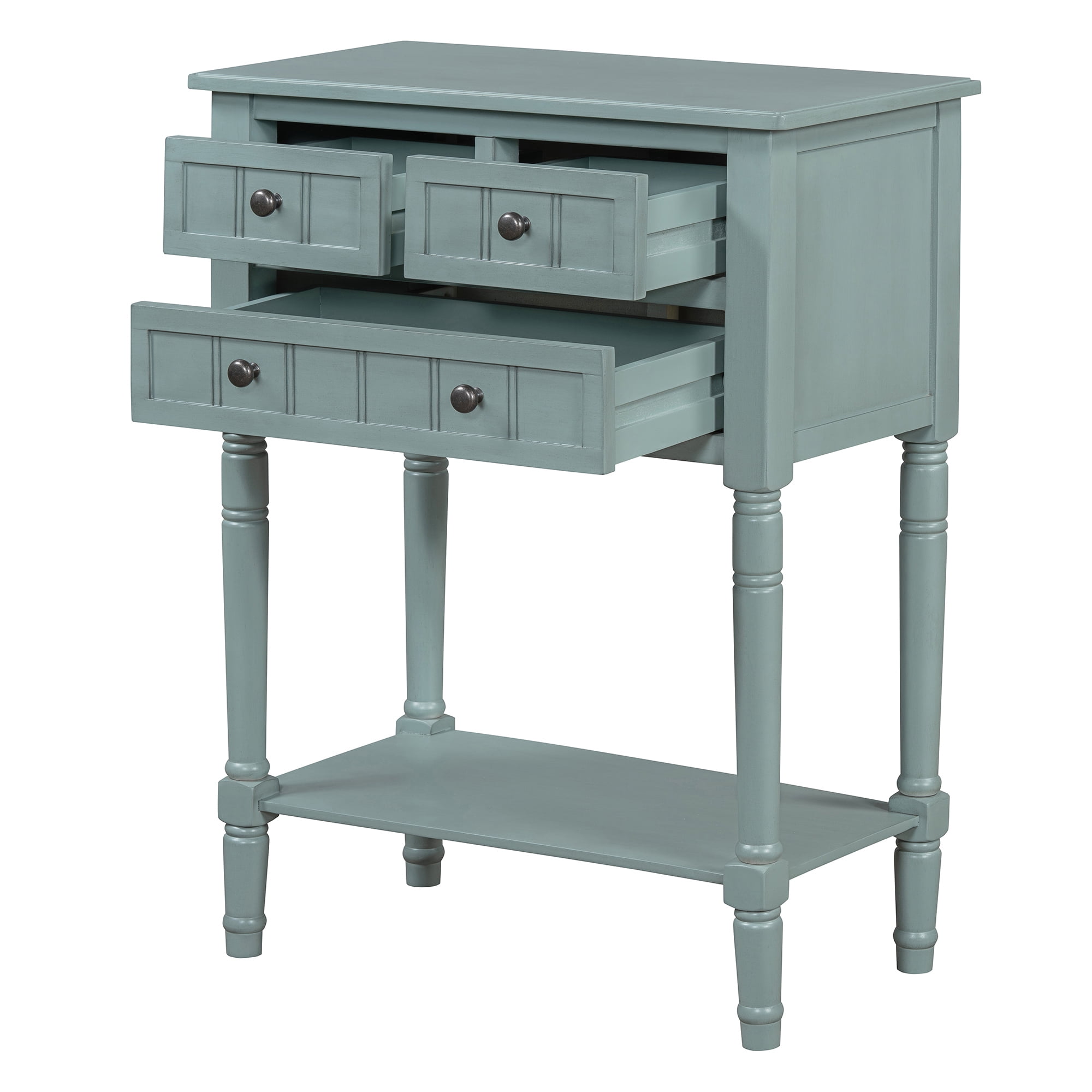 Euroco 23.7" Farmhouse Console Table with 3 Drawers, Narrow Sofa Table, Wood Entryway Table with Bottom Shelf for Living Room, Foyer,Light Blue