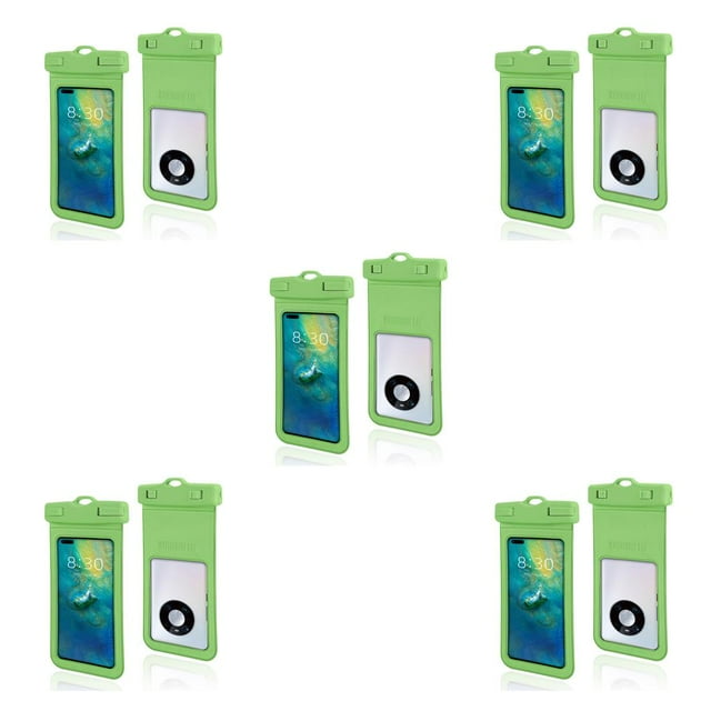 Ruiboury Waterproof Phone Pouch Diving Dry Bag Sealing Portable Protector Reusable Skiing Universal Cellphone Cash Case Green 5Set
