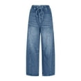 thumbnail image 2 of Karight Women Barrel Jeans High Waisted Wide Leg Drawstring Denim Pants Baggy Loose Fit Trouser Jeans with Pockets, 2 of 9