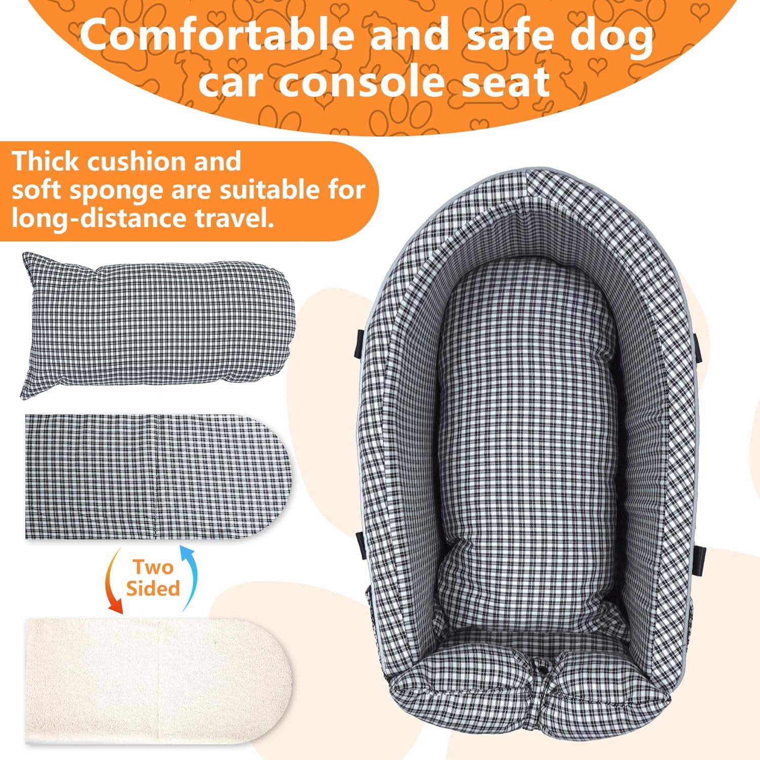 Sparklane - Center Console Dog Car Seat Dog Bed for Car Console Portable Armrest Booster Seat Carrier for Small Medium Dogs Anti-Collapse for Puppy Pet Up to 15 Lbs（Grid Black）