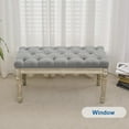 thumbnail image 5 of Linen Entryway Bench, Upholstered Button End of Bed Bench, Vintage Bench with Carving Pattern Wood Legs, Vanity Foot-Stool, Light Grey, 5 of 14