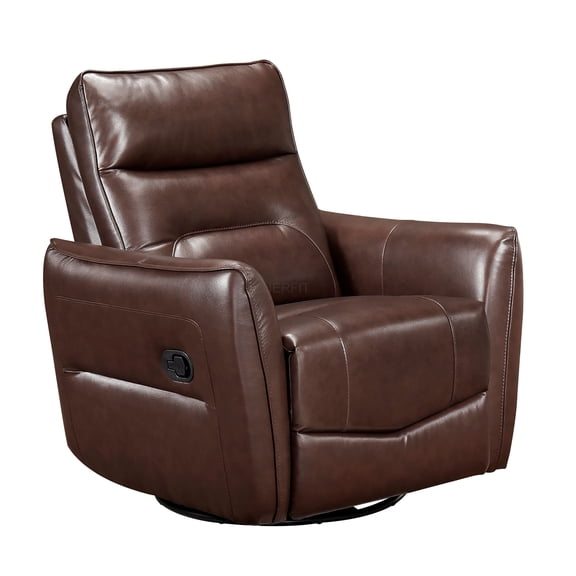 JERFIT Modern Swivel Recliner Chair, 360° Rotation Leather Glider Recliner with Push-Back Recline, High-Density Foam, for Living Room, Brown