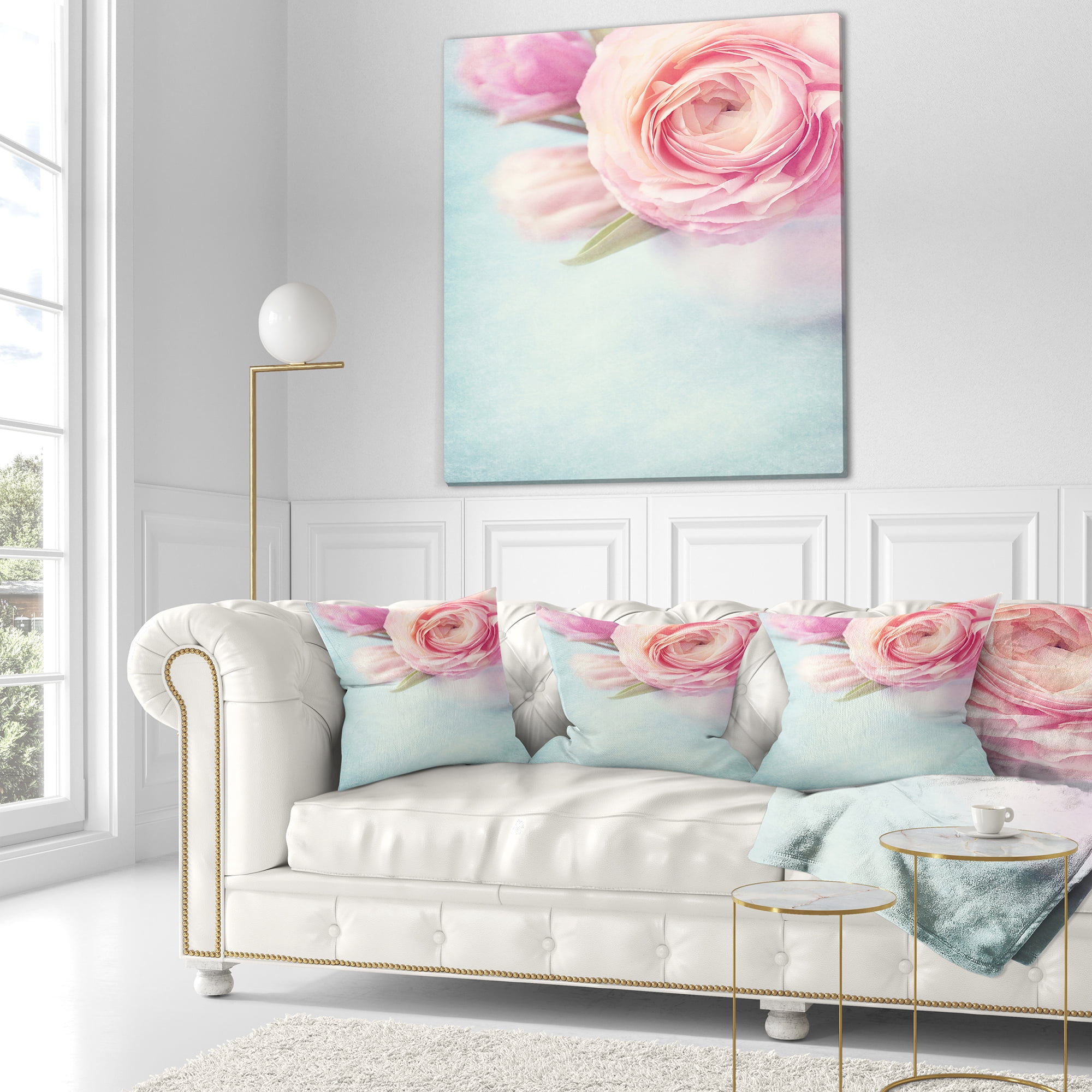 Designart Full Bloom Pink Flowers in Vase - Floral Throw Pillow - 18x18