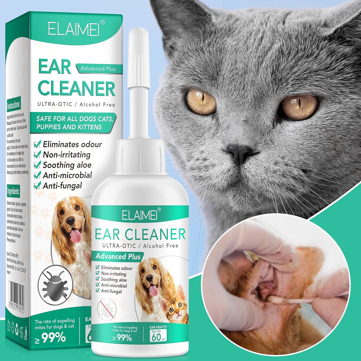 Dog Ear Cleaner, Dogs Ear Infection Treatment, Ear Wash Drops for Dogs ...