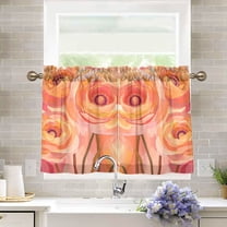 Yayeee Kitchen Curtains Tier Pair Light Filtering 27"x36" Rod Pocket Short Cafe Window Panel, Pink Flowers