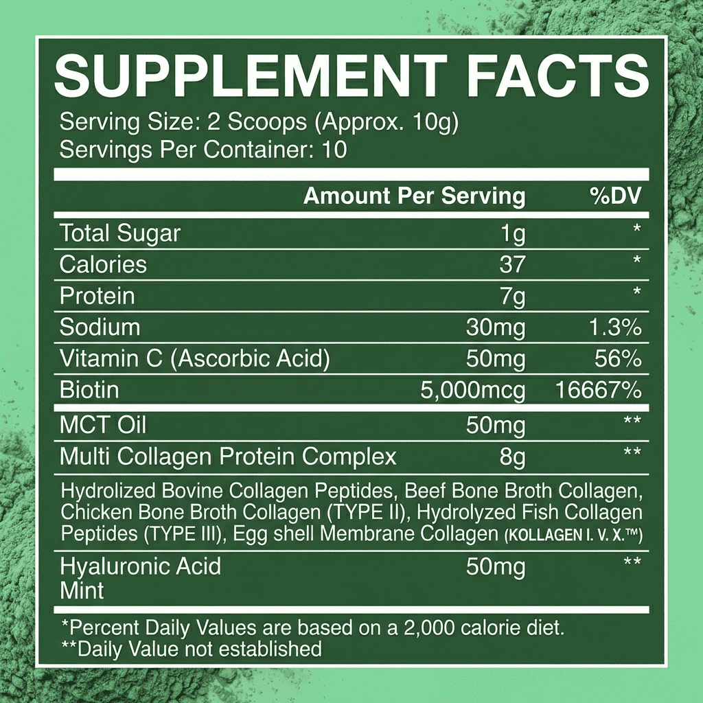 Nutribas Protein Multi Collagen Peptides Powder Whole Body Support Formula With MCT, Vitamin C, Biotin & Hyaluronic Acid , Vanilla Chocolate Mint, 11 oz