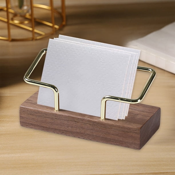 Portatarjetas de visita de madera maciza | Estante metálico para organizador de escritorio de alta gama | Accesorio moderno de escritorio para oficina, restaurante y hotel | Beige/Marrón