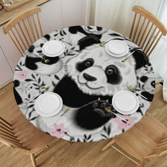 BANET Round Table Cloth,Cute Cartoon Panda Circle Tablecloth Waterproof Stain Resistance Wrinkle Polyester Table Cover for Home Kitchen Dining Party Camping Decor 31"-35