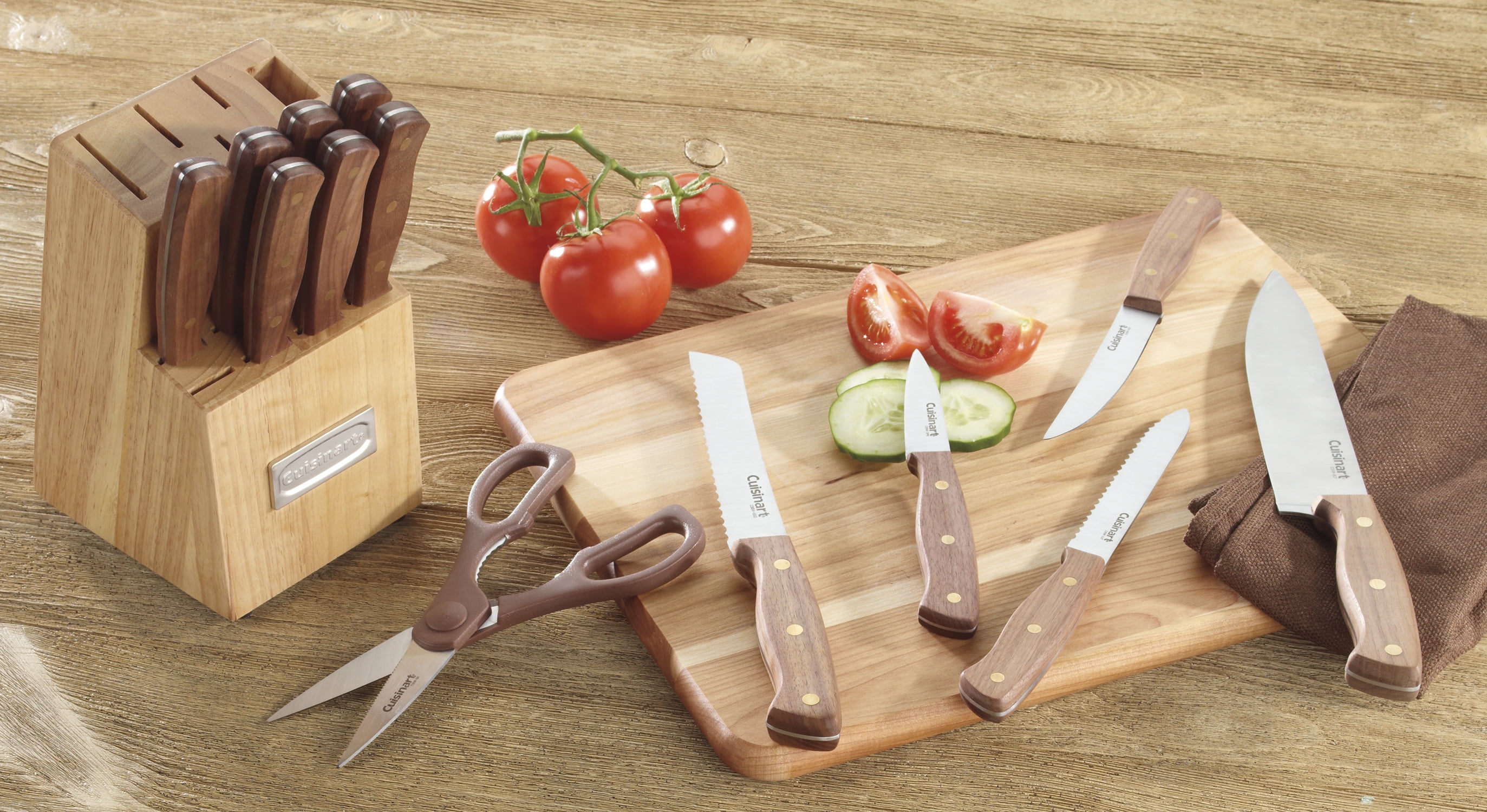 Cuisinart C55W-14PCB Advantage Cutlery 14-Piece Triple Rivet Walnut Knife Block Set