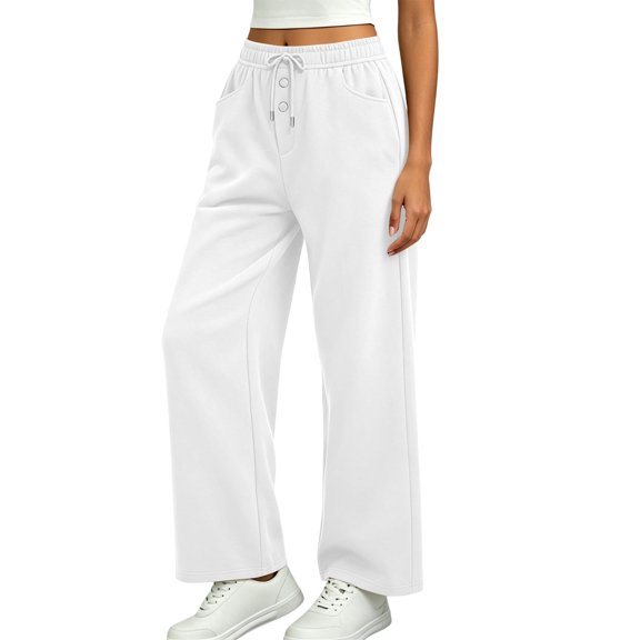 Njagoc3 Sweatpants for Women High Waist Drawstring Button down Front Straight Wide Leg Trousers with Pockets Comfortable Soft Stretchy Fabric for Casual Daily Wear Workout