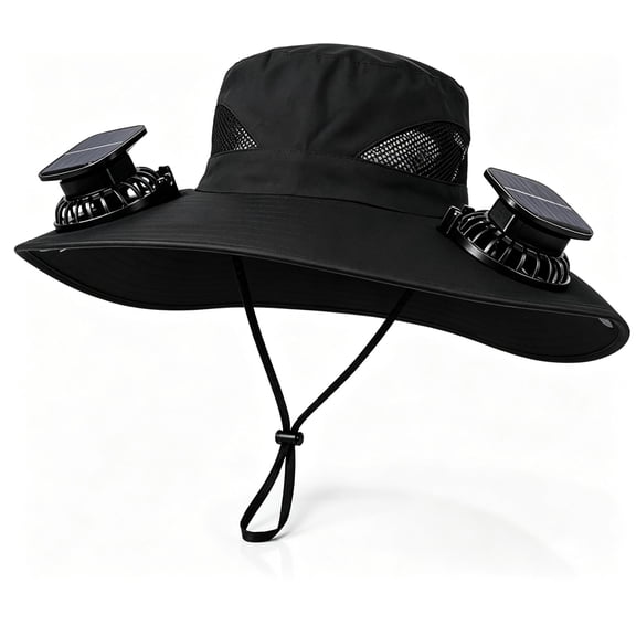 Hat with Fans Solar Power - Dual Cooling Fans, UPF 50 Wide Brim Sun Protection for Fishing, Gardening, Hiking & Beach