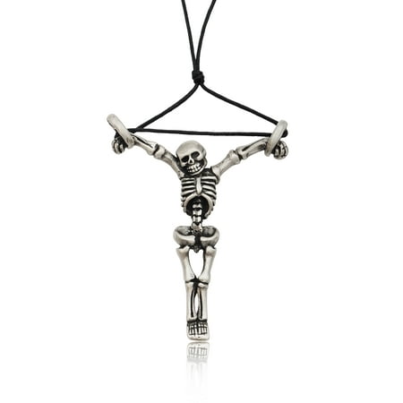 Gothic Skull Charms Skeleton Skull Gothic Cross Silver Pewter Charm Necklace Pendant Jewelry With Cotton Cord ()