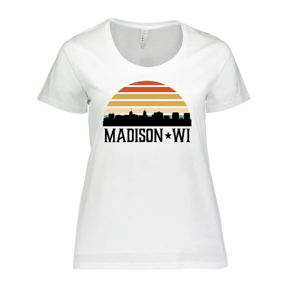 Inktastic Madison Wisconsin Skyline Retro Sunset Women's Plus Size T-Shirt