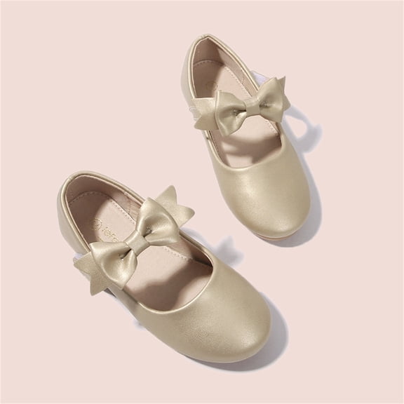 ZHOGXU Baby Kids Girls Sneakers Non Slip Soft Sole Bow Design Solid Color Comfortable Fashion Elegant Shoes For Casual Daily Wear,Gold,18-24 Months